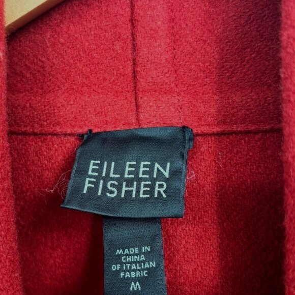 Eileen Fisher Wool Shawl Collar Coat M Minimalist Lagenlook Patch Pockets Midi - Picture 5 of 11